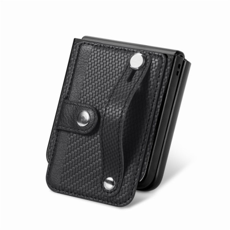 Противоударный чехол Carbon Fiber Wristband Wallet для Samsung Galaxy Flip 5 - черный