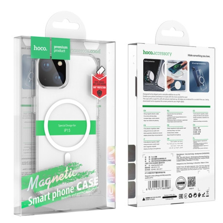 Противоударный чехол Hoco MagSafe Magnetic Series для iPhone 15 - прозрачный