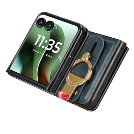 Противоударный чехол Wristband Leather Back для Motorola Razr 60 Ultra - синий