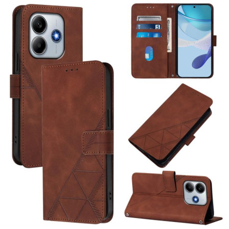 Чехол-книжка Crossbody 3D Embossed Flip Leather на Xiaomi Poco M7 Pro 5G - коричневый