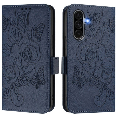 Чехол-книжка Embossed Rose RFID Anti-theft Leather для Samsung Galaxy A56 5G - синий