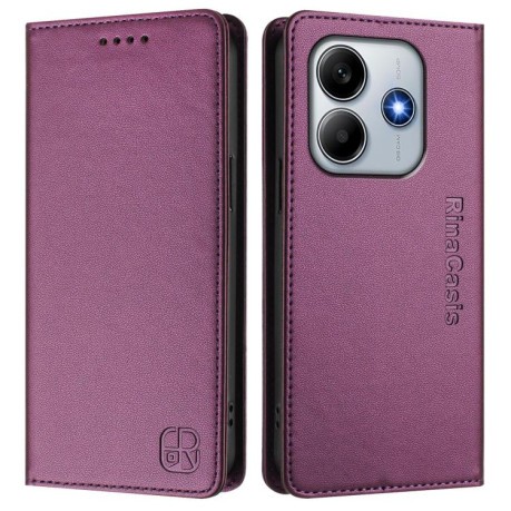 Чехол-книжка RC01 Dual-Folded Magnetic Suction RFID Leather на Xiaomi Poco M7 Pro 5G - фиолетовый