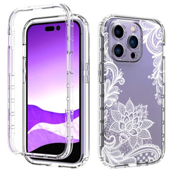 Противоударный чехол Transparent Painted для  iPhone 14 Pro - White Flower