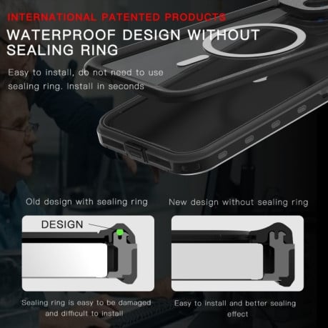 Противоударный чехол RedPepper IP68 Waterproof MagSafe для iPhone 15 - черный