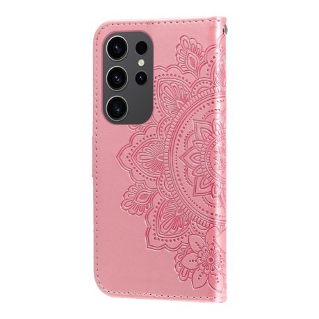 Чехол-книжка 7-petal Flowers Embossing для Samsung Galaxy S24 Ultra 5G - розовое золото