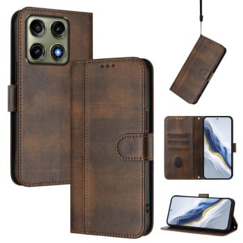 Чохол-книжка Line Splicing з еко-шкіри ретро на Motorola Edge 70 Pro 5G — коричневий