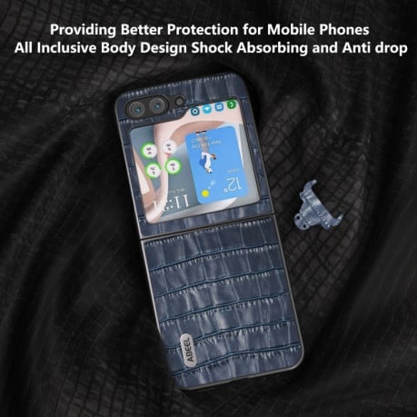 Протиударний чохол ABEEL Crocodile Texture Genuine Leather для Samsung Galaxy Flip 6 - синій