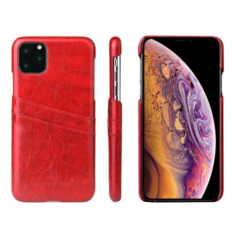 Шкіряний чохол Fierre Shann Retro Oil Wax Texture зі слотом для кредитних карт на iPhone 11 Pro- червоний