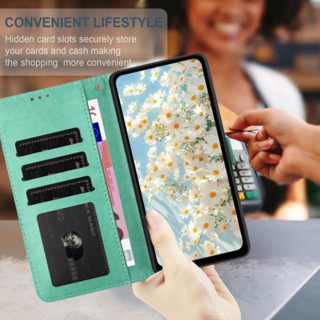 Чехол-книжка Daisy Embossed Leather для Samsung Galaxy M06 5G - зеленый