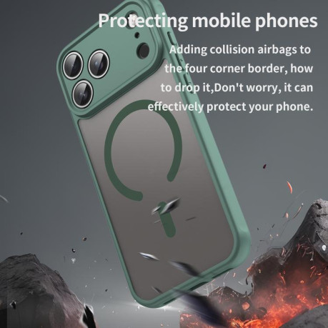 Противоударный чехол Fan Dun Series TPU Hybrid PC Frosted Magsafe для iPhone 17 Pro Max - зеленый