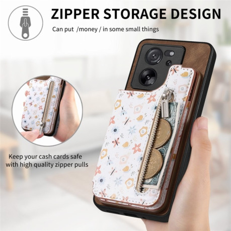 Протиударний чохол Retro Painted Zipper Wallet для Xiaomi 13 Lite - коричневий