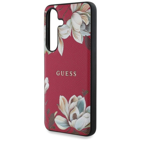 Оригинальный чехол Guess Grained Printed Flower Pattern MagSafe для Samsung Galaxy S25 - fuchsia