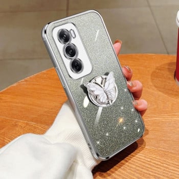 Протиударний чохол Plated Gradient Glitter Butterfly Holder для OPPO Reno 12 Pro Global - сріблястий