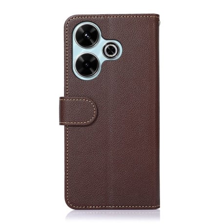 Чехол-книжка KHAZNEH Litchi Texture для Xiaomi Redmi 13 4G - коричневый