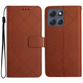Чехол-книжка Rhombic Grid Texture для Motorola Moto G86 5G - коричневый