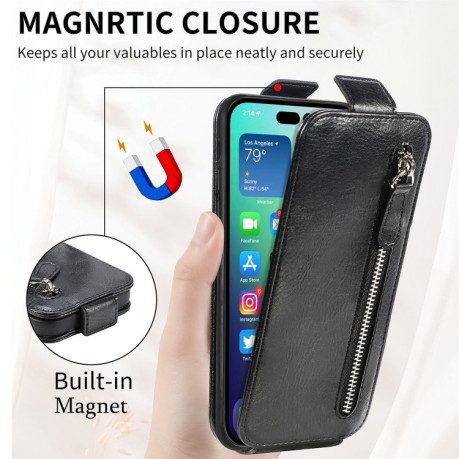 Фліп-чохол Zipper Wallet Vertical для iPhone 15 Pro - чорний
