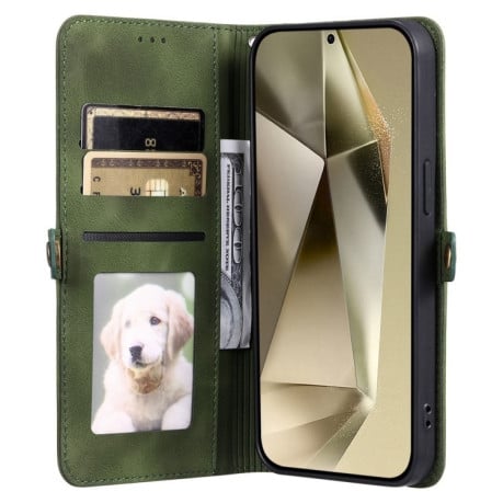 Чехол-книжка Totem Embossed Magnetic Leather для Samsung Galaxy S25 5G - зеленый