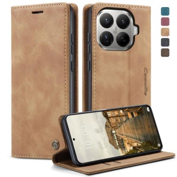 Чехол-книжка CaseMe-013 многофункциональный с кармашком на карт на Xiaomi 17T 5G — коричневый
