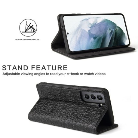 Шкіряний чохол-книжка Fierre Shann Crocodile Texture для Samsung Galaxy S21 Plus - чорний