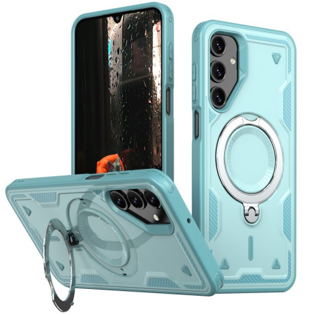 Противоударный чехол MagSafe Holder Armor PC Hybrid для Samsung Galaxy S24 FE 5G - голубой