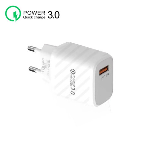 Зарядний пристрій TE-005 USB3 QC3 18W 3A Mobile Phone Fast Charger - білий