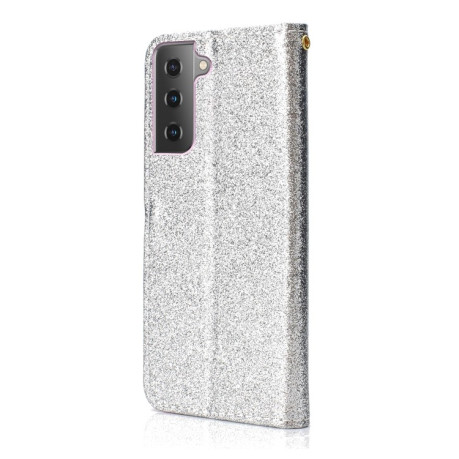 Чехол-книжка Glitter Powder на Samsung Galaxy S21 FE - серебристый