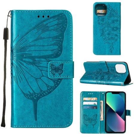 Чехол-книжка Embossed Butterfly для iPhone 14 - синий