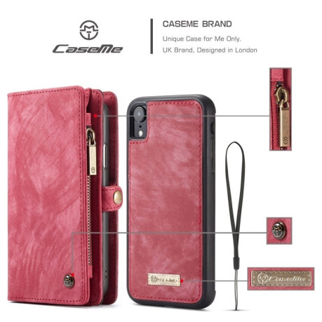 Чохол-гаманець CaseMe 008 Series Folio Zipper Wallet Style на iPhone XR-червоний