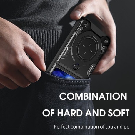 Противоударный чехол CD Texture Sliding Camshield для Samsung Galaxy Flip 5 - черный