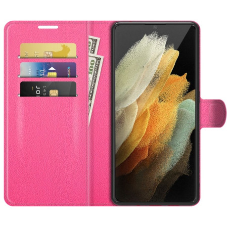 Чехол-книжка Litchi Texture на Samsung Galaxy S22 Ultra 5G - пурпурно-красный