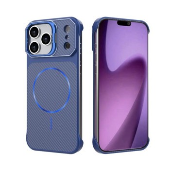 Магнітний чохол Half-Wrapped з карбоновою текстурою на iPhone 18 Pro — синій