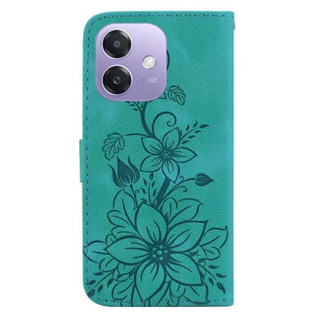 Чохол-книжка з тисненням Lily та магнітною застібкою на OPPO A5x 5G/A3 4G/5G/A3x 4G/5G - зелений