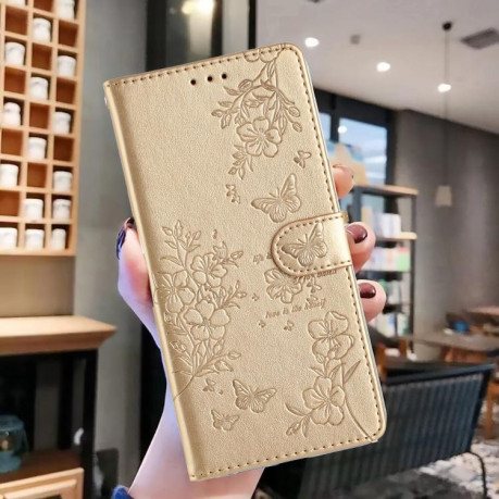 Чохол-книжка Butterflies and Flowers Leather для Redmi Note 14 4G 164.84mm - золотий