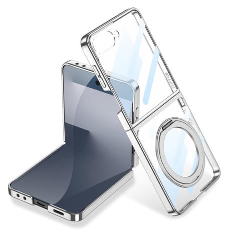 Чехол GKK Integrated металлизированная рамка Electroplating с магнитной 360 подставкой на Samsung Galaxy Flip 7 5G - серебристый