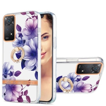 Противоударный чехол Ring IMD Flowers для Xiaomi Redmi Note 12 Pro 4G/11 Pro Global(4G/5G)/11E Pro- Purple Begonia