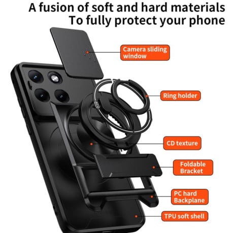 Противоударный чехол Lens Sliding Window Multifunctional Magnetic Shockproof со шторкой камеры на Motorola Edge 70 Fusion 5G — королевский синий