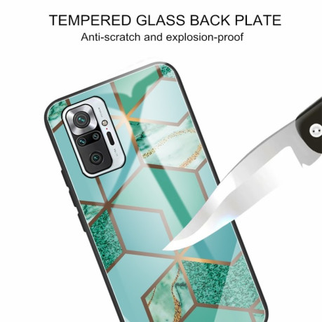 Противоударный стеклянный чехол Marble Pattern Glass на  Xiaomi Redmi Note 10 Pro / Note 10 Pro Max - Rhombus Green