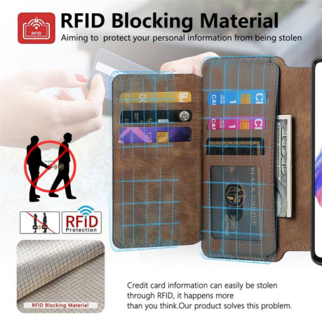 Чехол-книжка CaseNeo MagSafe RFID Anti-theft Zipper Wallet Retro Leather для Realme GT 7 Pro - коричневый