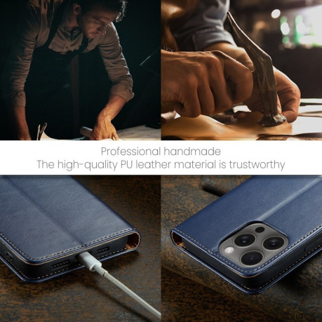 Шкіряний чохол-книжка Fierre Shann Genuine leather для iPhone 16 Pro - синій