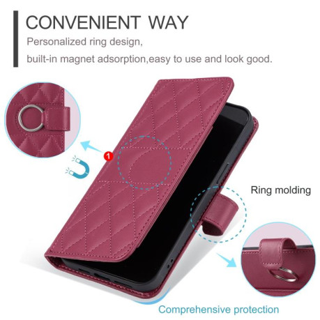 Чехол-книжка Ring Buckle Rhombic Leather для OPPO Reno13 Pro 5G - красный
