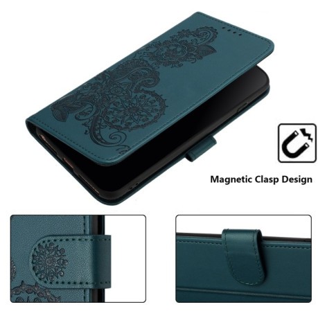 Чехол-книжка Embossed Flower Zipper Leather на Redmi Note 14 5G/Poco M7 Pro 5G - зеленый
