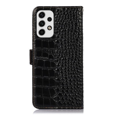 Кожаный чехол-книжка Crocodile Top Layer для Samsung Galaxy A23 4G - черный