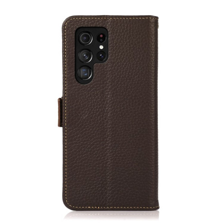 Шкіряний чохол-книжка KHAZNEH Genuine Leather RFID для Samsung Galaxy S23 Ultra 5G - коричневий