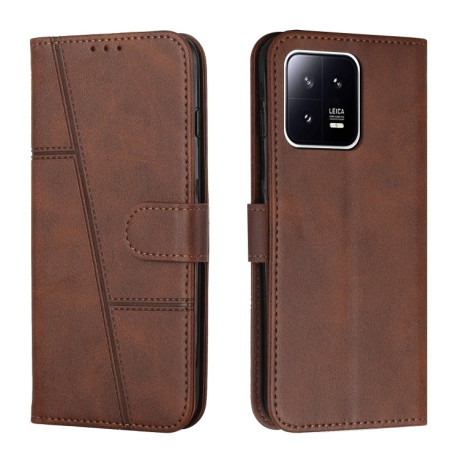 Чохол-книжка Stitching Calf Texture для Xiaomi 13 - коричневий