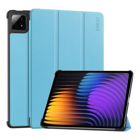 Чехол ENKAY Tri-fold Custer Texture Leather Smart для Xiaomi Pad 7 / 7 Pro - голубой