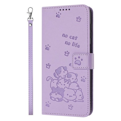 Чехол-книжка Embossed Kitten Phone Leather для Realme 12+ 5G/12 4G/13 4G - фиолетовый