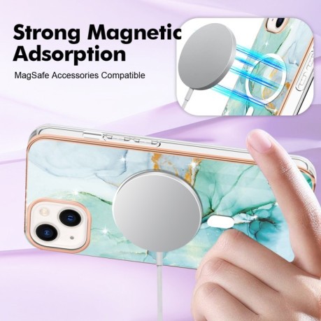 Протиударний чохол Marble Pattern Dual-side IMD Magsafe для iPhone 15 - зелений