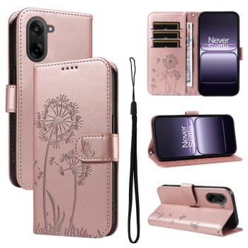 Чохол-книжка з тисненням Dandelion та магнітним хлястиком на OnePlus Ace 5 Racing / Nord CE 5 - рожеве золото