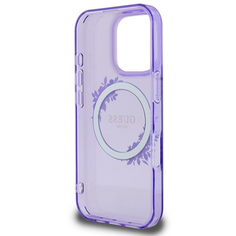Оригинальный чехол Guess IML Flowers Wreath MagSafe для iPhone 16 Pro - Purple
