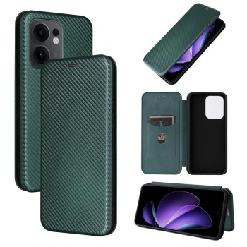 Чехол-книжка Carbon Fiber Texture на OPPO Reno13 F/Reno13 FS - зеленый